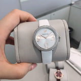 Shop Swarovski Crystal Frost Silver Dial White Leather Strap Watch for Women - 5484070 in USA