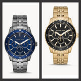 Michael Kors Cunningham Multifunction Black Dial Gold Steel Strap Watch For Men - MK7154