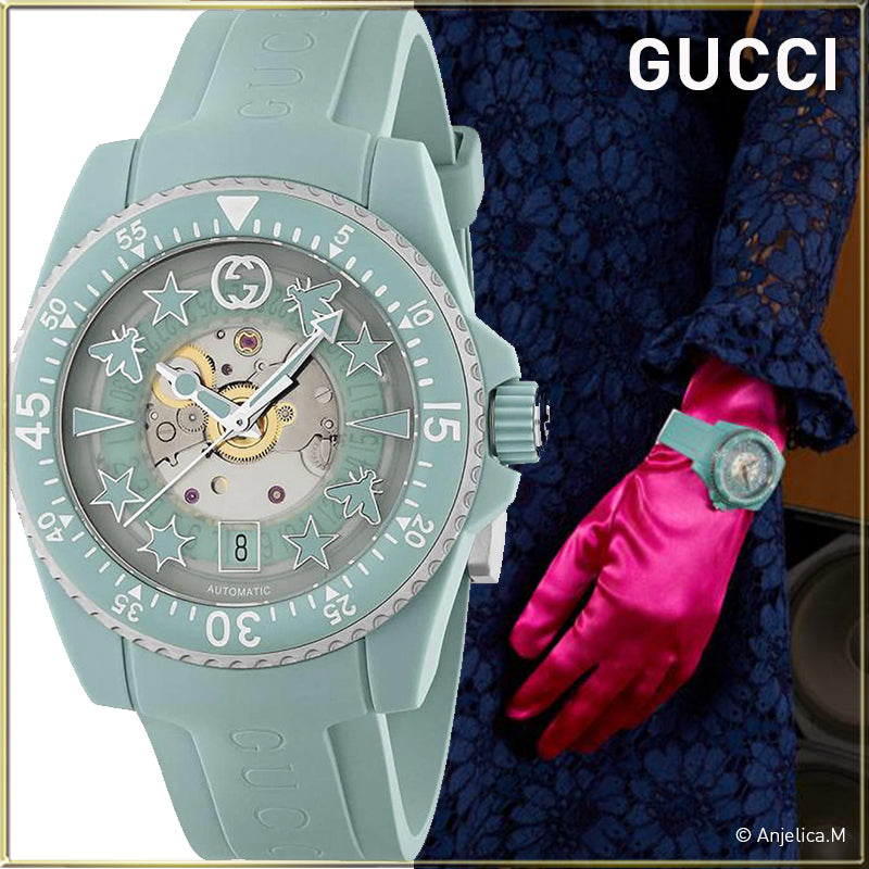 Shop Gucci Dive Automatic Green Dial Green Rubber Strap Unisex Watch - YA136344 in USA