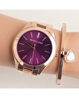 Michael Kors Slim Runway Purple Dial Rose Gold Steel Strap Watch for Women - MK3293 Buy Now By Michael Kors