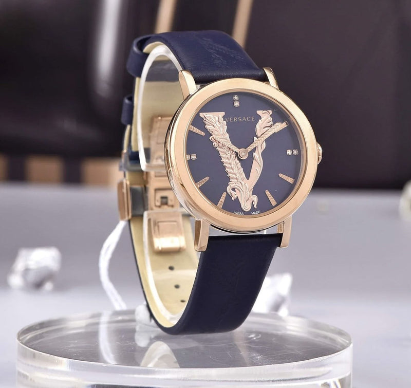 Versace Virtus Quartz Blue Dial Blue Leather Strap Watch for Women - VEHC00419 Buy Now By Versace