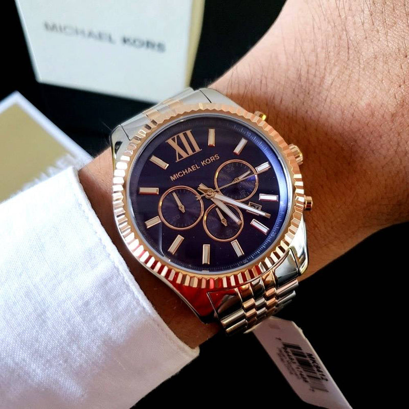 Michael Kors Lexington Blue Dial Two Tone Steel Strap Watch for Men - MK8412 Buy Now By Michael Kors