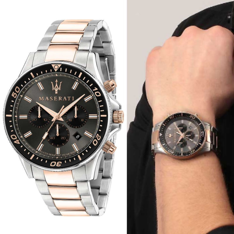 Maserati SFIDA Chronograph Black Dial Two Tone Steel Strap Watch For Men - R8873640002 Buy Now By Maserati