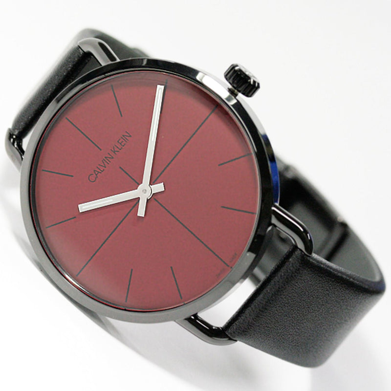 Calvin Klein Even Maroon Dial Black Leather Strap Watch for Men - K7B214CP Buy Now By Calvin Klein