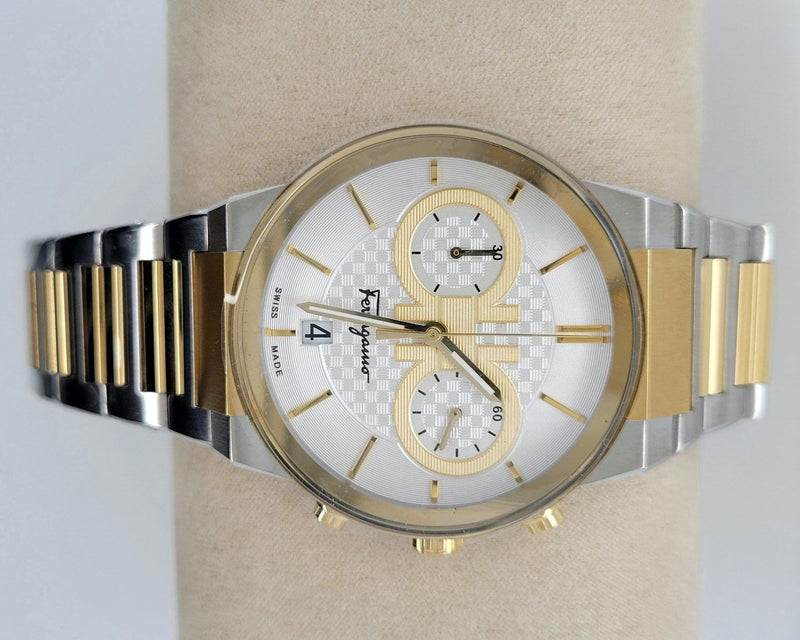 Shop Salvatore Ferragamo F-80 Classic White Dial Two Tone Steel Strap Watch for Men - SFME00821 in USA