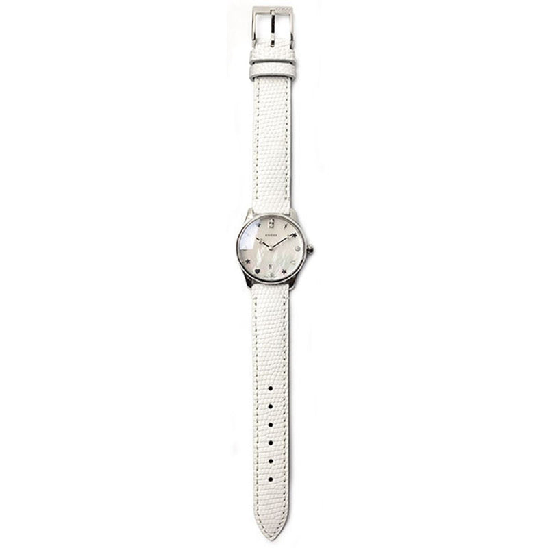 Gucci G-Timeless Mother of Pearl White Dial White Leather Strap Watch For Women - YA126597 Buy Now By Gucci