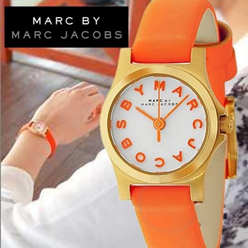 Shop Marc Jacobs Henry Dinky White Dial Orange Leather Strap Watch for Women - MBM1236 in USA