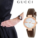 Gucci G Interlocking Mother of Pearl Dial Brown Leather Strap Watch For Women - YA133516