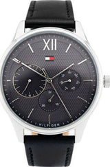 Shop Tommy Hilfiger Damon Multifunction Black Dial Black Leather Strap Watch for Men - 1791417 in USA