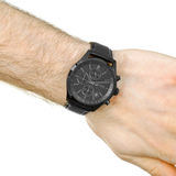 Hugo Boss Grand Prix Chronograph Black Dial Black Leather Strap Watch for Men - 1513474