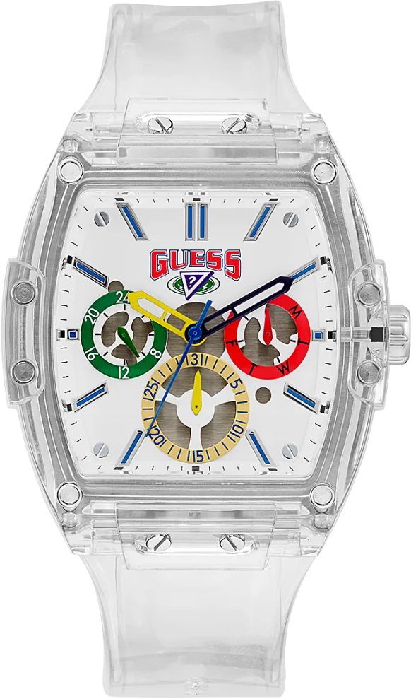 Guess Phoenix J Balvin White Dial Transparent Silicone Strap Watch For Men - V1051M1 Buy Now By Guess