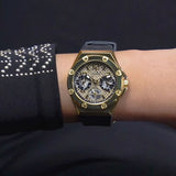 Guess Asteria Multifunction Gold Dial Black Rubber Strap Watch For Women - GW0620L2 Buy Now By Guess