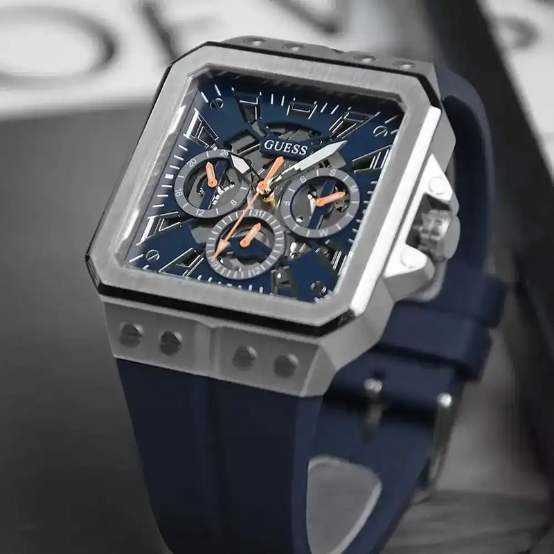 Guess Leo Chronograph Navy Blue Dial Blue Silicone Strap Watch For Men - GW0637G1 Buy Now By Guess