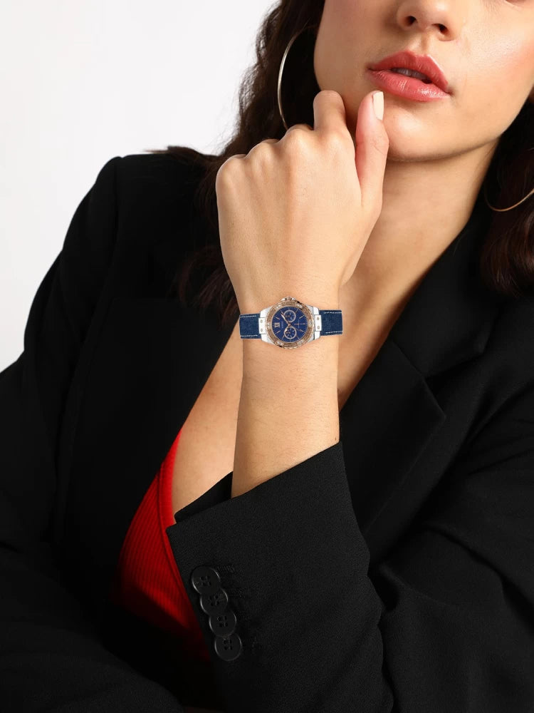 Guess Limelight Quartz Analog Blue Dial Blue Denim Strap Watch For Women - W0775l10 Buy Now By Guess