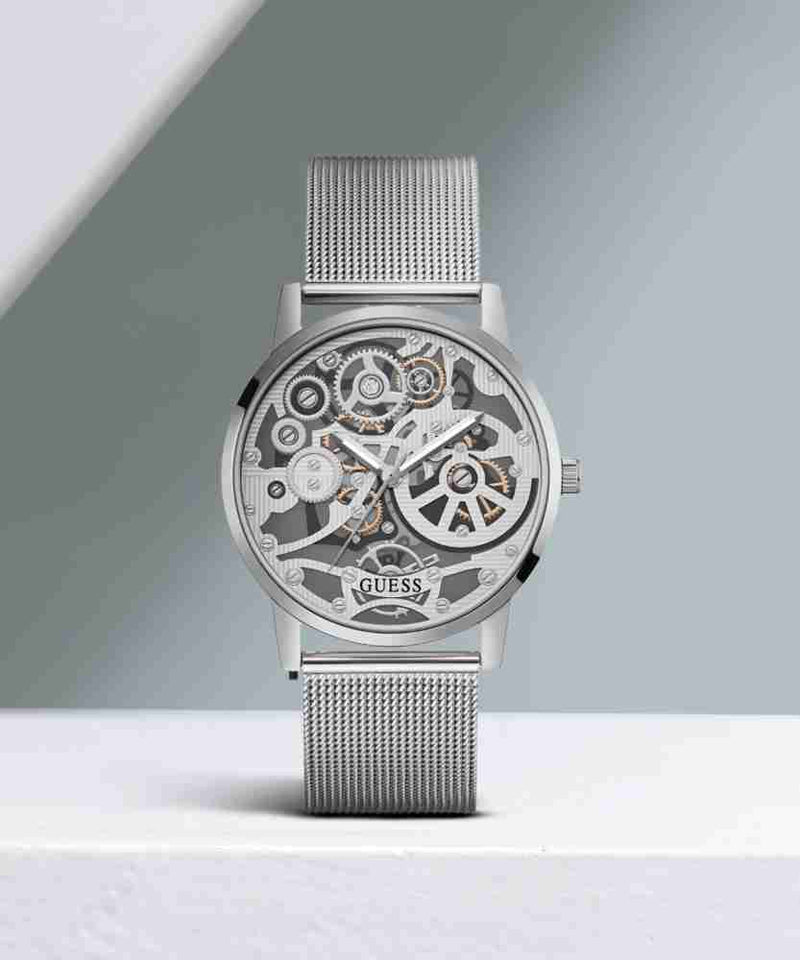 Guess Gadget Silver Dial Silver Mesh Bracelet Watch for Men - GW0538G1 Buy Now By Guess