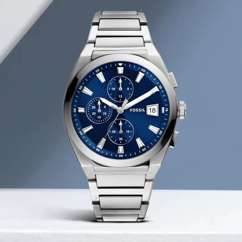 Fossil Everett Chronograph Blue Dial Silver Steel Strap Watch for Men - FS5795 Buy Now By Fossil