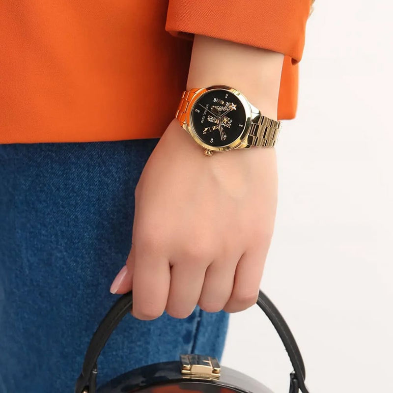 Michael Kors Runway Quartz Black Dial Gold Steel Strap Watch For Women - MK6682 Buy Now By Michael Kors