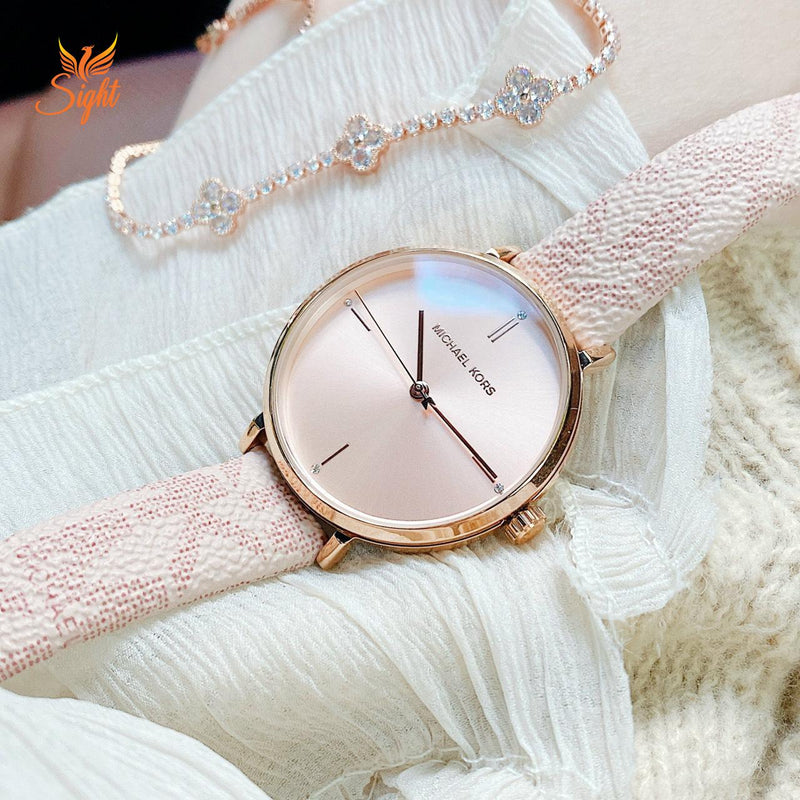 Michael Kors Jayne Three Hand Rose Gold Dial Pink Leather Strap Watch For Women - MK7130 Buy Now By Michael Kors