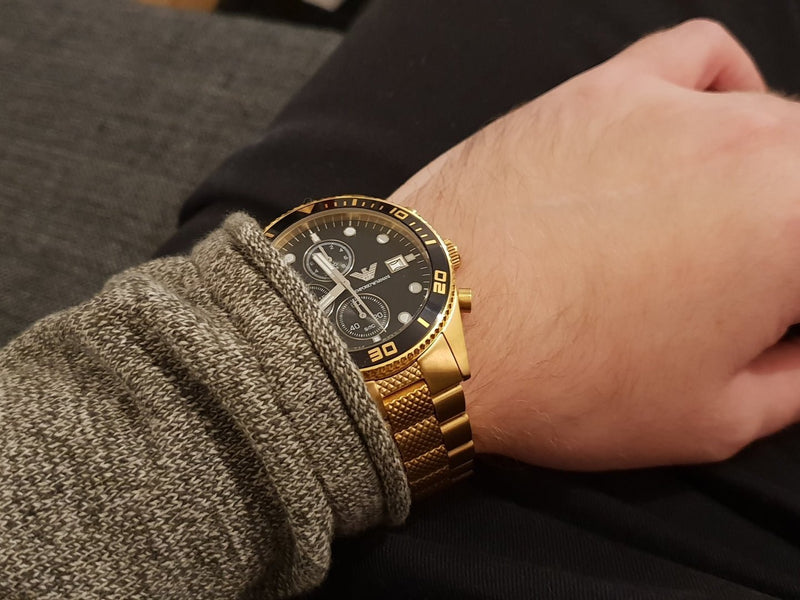 Emporio Armani Chronograph Black Dial Gold Steel Strap Watch For Men - AR5857 Buy Now By Emporio Armani