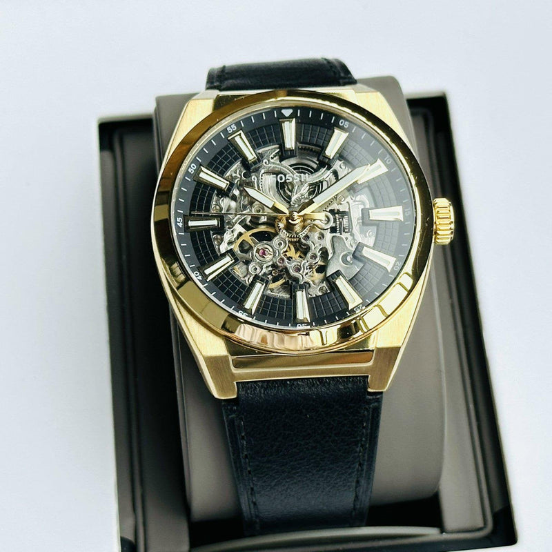 Fossil Everett Automatic Skeleton Black Dial Black Leather Strap Watch for Men - ME3208 Buy Now By Fossil