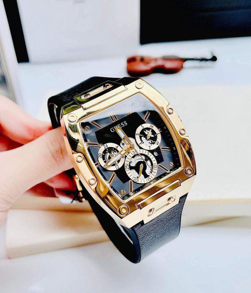 Guess Phoenix Multifunction Black Dial Black Leather Strap Watch for Men - GW0202G1 Buy Now By Guess