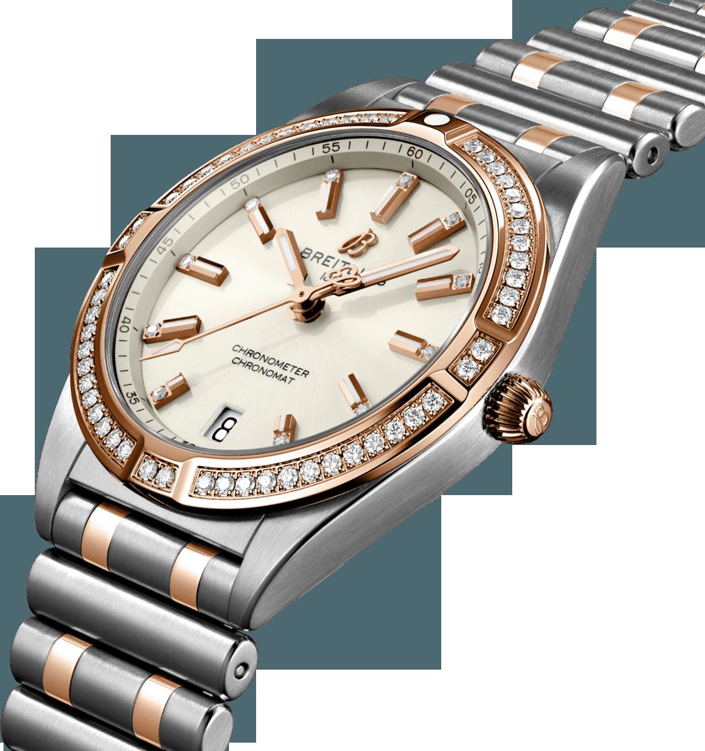 Breitling Chronomat 32 Diamonds White Dial Two Tone Steel Strap Watch for Women - U77310591A1U1