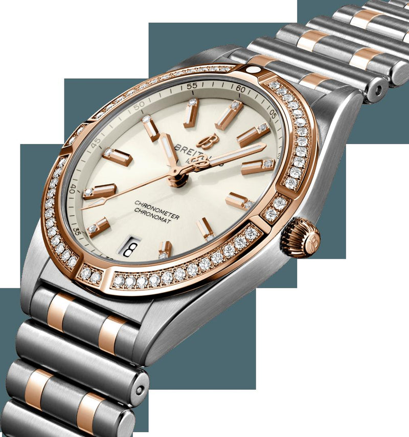 Breitling Chronomat 32 Diamonds White Dial Two Tone Steel Strap Watch for Women - U77310591A1U1