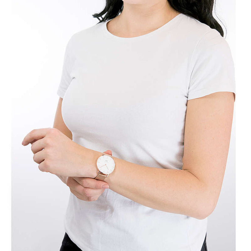 Daniel Wellington Petite Melrose White Dial Rose Gold Mesh Strap Watch For Women - DW00100305 Buy Now By Daniel Wellington