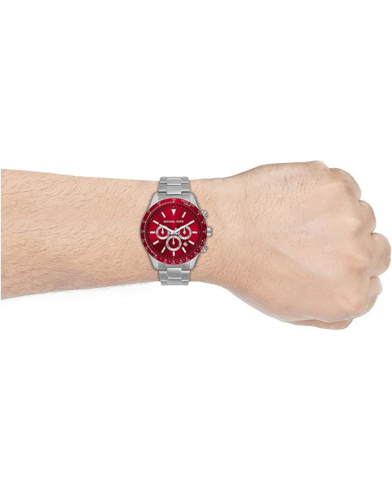 Michael Kors Layton Chronograph Red Dial Silver Steel Strap Watch For Men - MK8822 Buy Now By Michael Kors