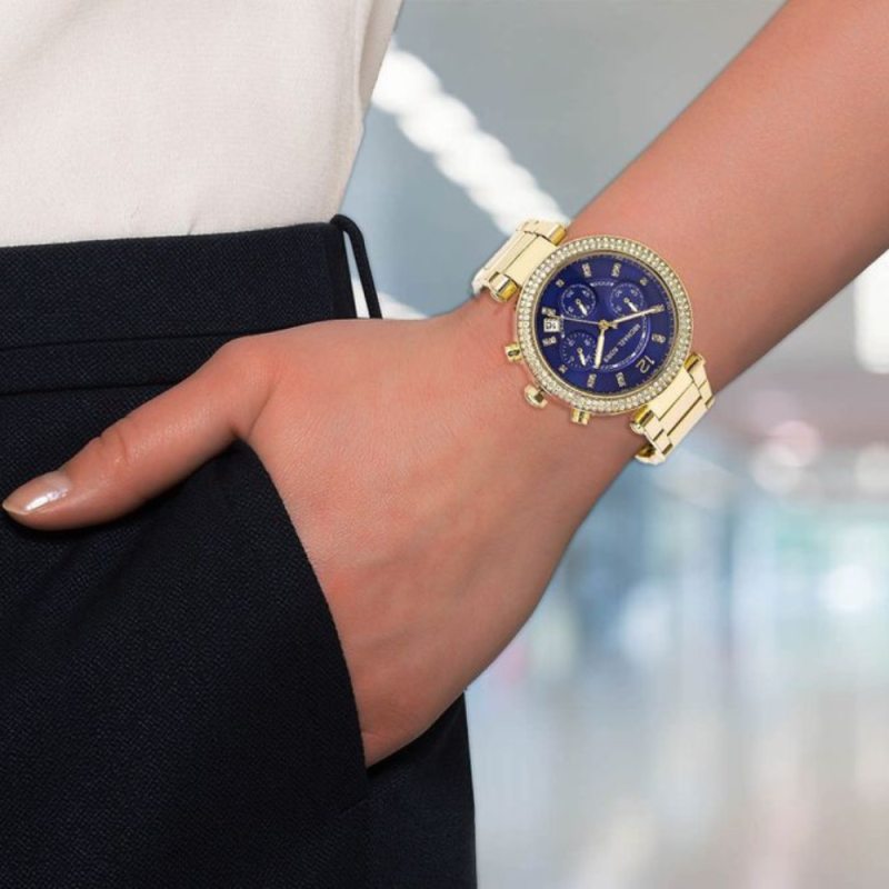 Michael Kors Parker Chronograph Blue Dial Gold Steel Strap Watch For Women - MK6262 Buy Now By Michael Kors