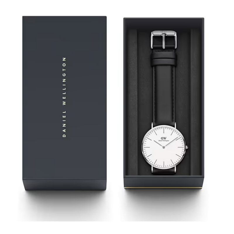 Daniel Wellington Classic Sheffield White Dial Black Leather Strap Watch For Men - DW00100020