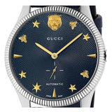 Shop Gucci G Timeless Automatic Blue Dial Black Leather Strap Watch For Men - YA126347 in USA