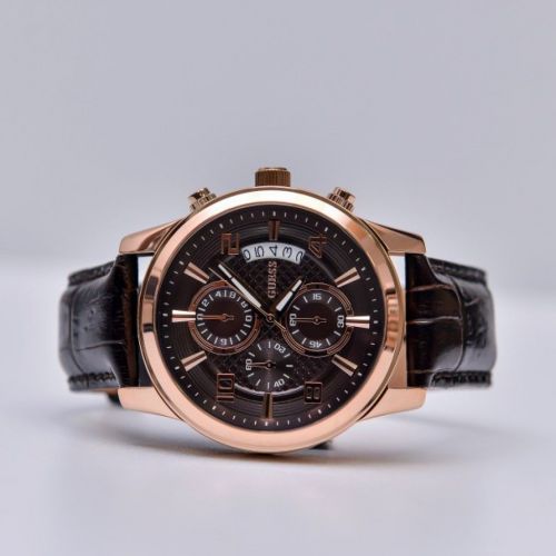 Guess Exec Chronograph Brown Dial Brown Leather Strap Watch For Men - W0076G4 Buy Now By Guess