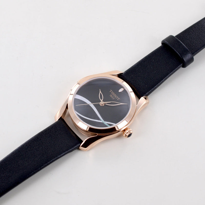 Tissot T Wave Black Dial Black Leather Strap Watch For Women - T112.210.36.051.00 Buy Now By Tissot