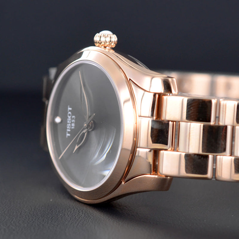 Tissot T Wave Anthracite Dial Rose Gold Steel Strap Watch For Women - T112.210.33.061.00 Buy Now By Tissot