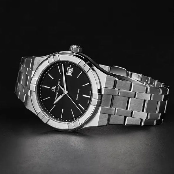 Maurice Lacroix Aikon Date Quartz Black Dial Silver Steel Strap Watch for Men - AI1108-SS002-330-1 Buy Now By Maurice Lacroix