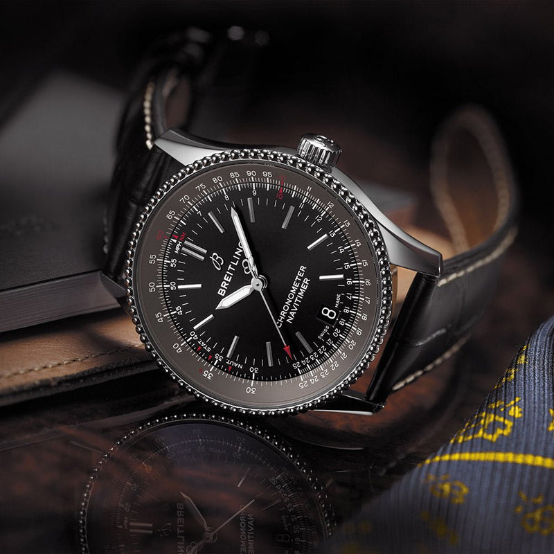 Shop Breitling Automatic 41mm Black Dial Black Leather Strap Watch for Men - A17326241B1P1 in USA