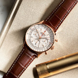 Shop Breitling Navitimer B01 Chronograph 41 White Dial Brown Leather Strap Watch for Men - RB0139211G1P1 in USA