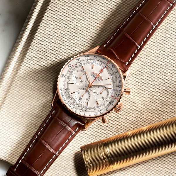 Shop Breitling Navitimer B01 Chronograph 41 White Dial Brown Leather Strap Watch for Men - RB0139211G1P1 in USA