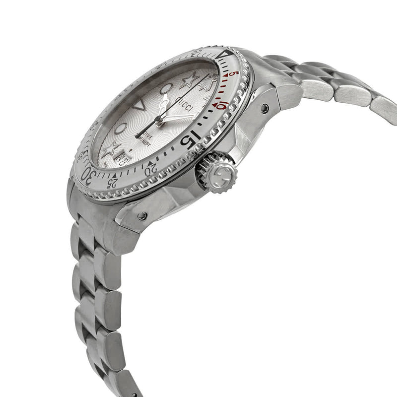 Shop Gucci Dive Quartz White Dial Silver Steel Strap Watch For Men - YA136336 in USA