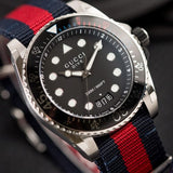 Shop Gucci Dive Black Dial Red & Blue Nylon Strap Watch For Men - YA136210 in USA