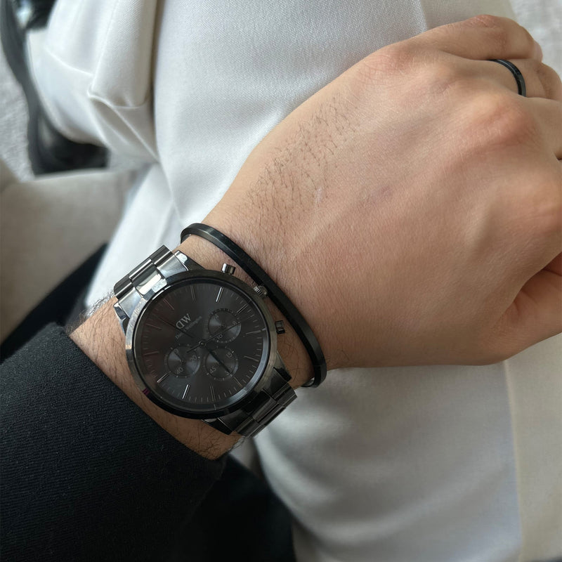 Daniel Wellington Iconic Chronograph Black Dial Black Steel Strap Watch For Men - DW00100642 Buy Now By Daniel Wellington