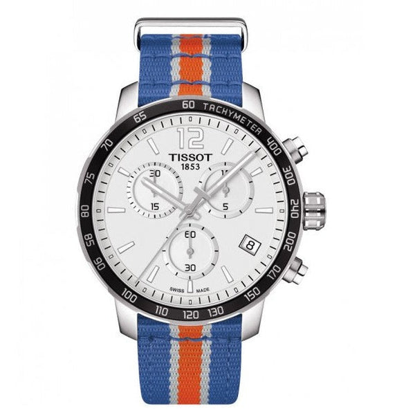 Shop Tissot Quickster Chronograph NBA New York Kicks White Dial Multicolored Nato Strap Watch For Men - T095.417.17.037.06 in USA