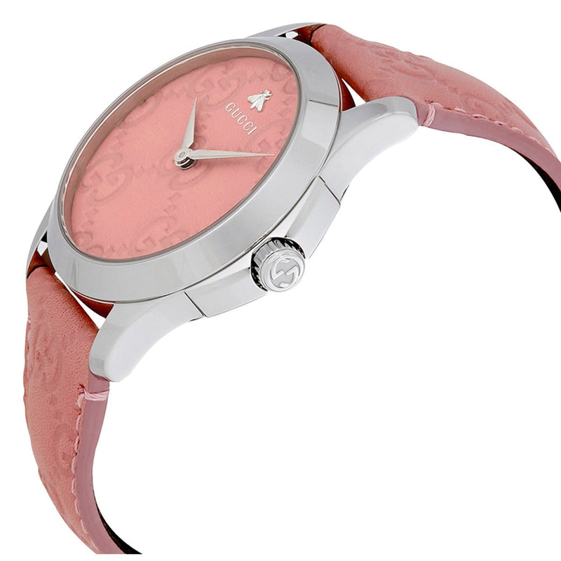 Shop Gucci G Timeless Quartz Candy Pink Dial Pink Leather Strap Watch For Women - YA1264030 in USA