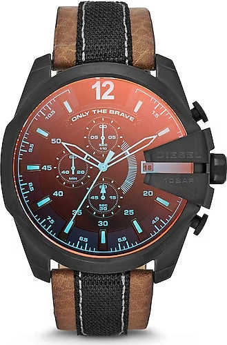 Diesel Mega Chief Quartz Black Dial Two Tone Leather Strap Watch For Men - DZ4305 Buy Now By Diesel