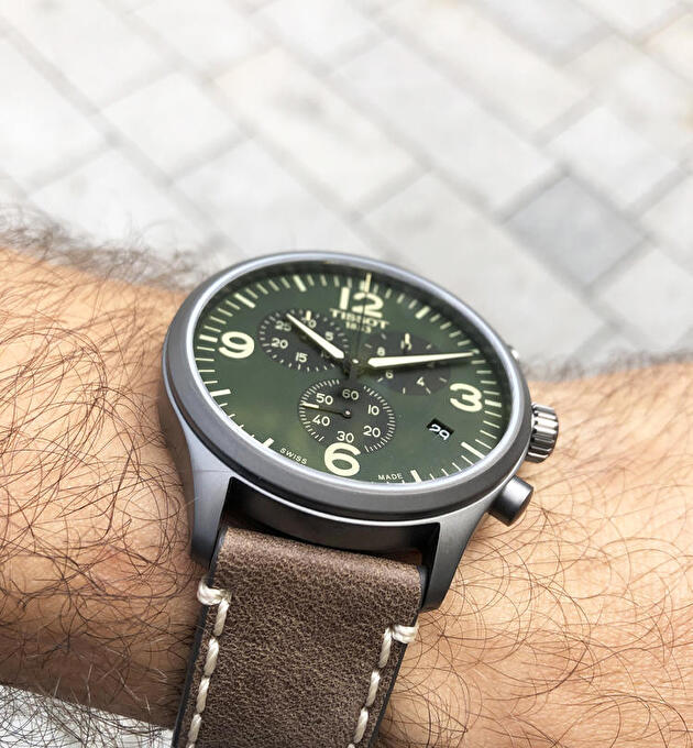Tissot T Sport Chrono XL Green Dial Brown Leather Strap Watch For Men - T116.617.36.097.00 Buy Now By Tissot