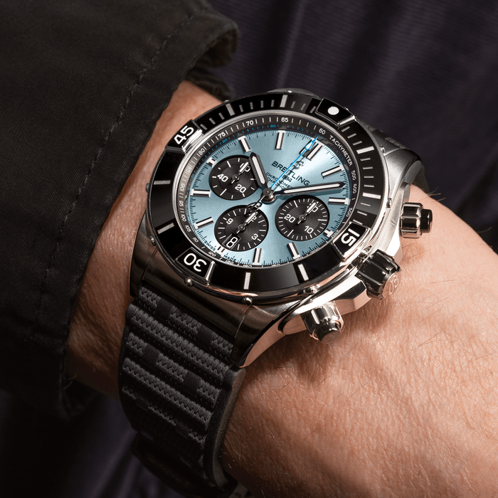 Breitling Chronomat B01 44 Platinum Blue Dial Rubber Strap Watch for Men - PB0136251C1S1