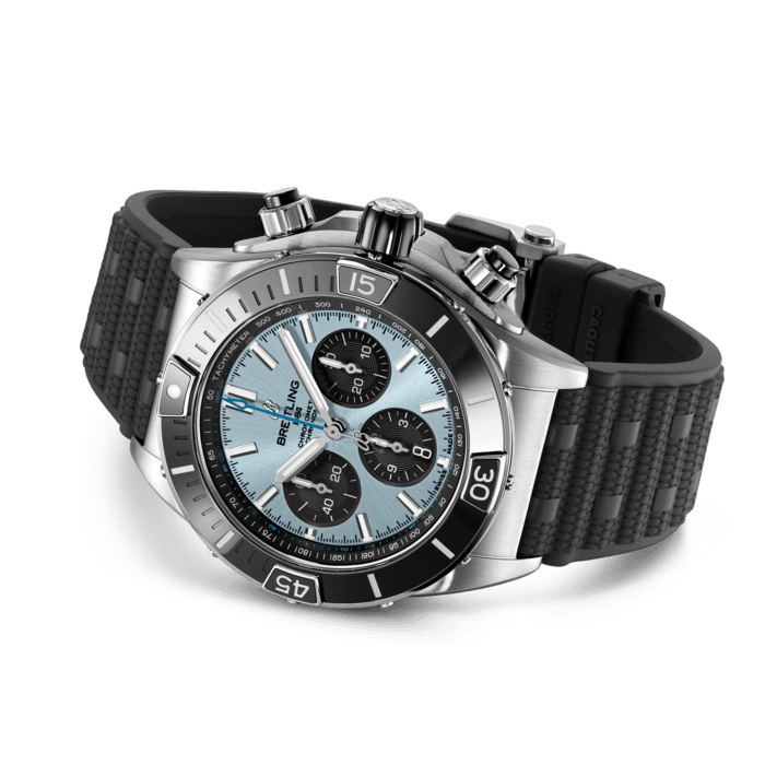 Breitling Chronomat B01 44 Platinum Blue Dial Rubber Strap Watch for Men - PB0136251C1S1