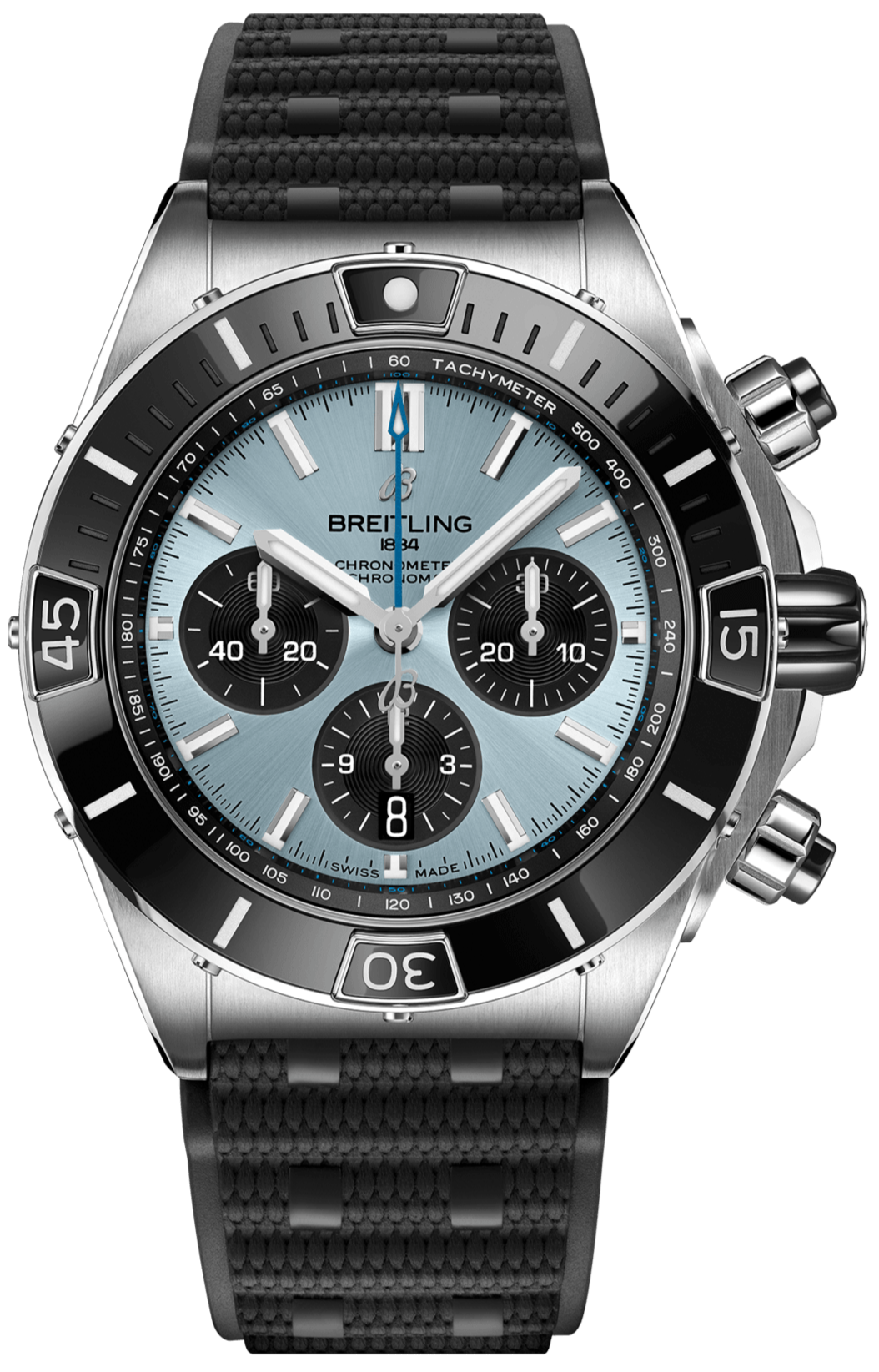 Breitling Chronomat B01 44 Platinum Blue Dial Rubber Strap Watch for Men - PB0136251C1S1