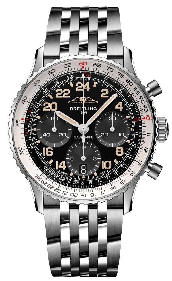 Breitling Navitimer B02 Chronograph 41 Cosmute Black Dial Silver Steel Strap Watch for Men - PB02301A1B1A1